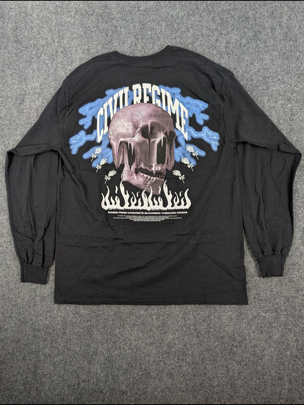 Civil Regime Black Skull Rose Graphic Long Sleeve Tee L